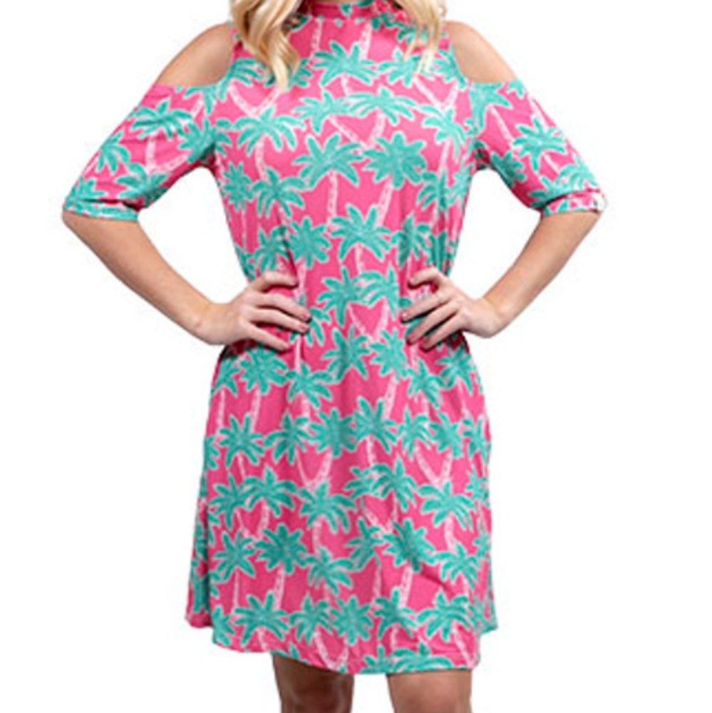 Simply Southern Palm Cold shoulder dress sz. Med.